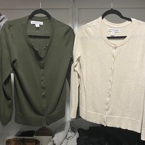 Women's Green and Cream Cardigan Sweaters medium